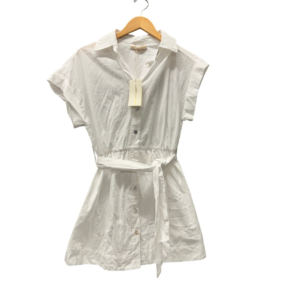 Natalie Martin Shirt Dress Womens XS Harper White Cotton Short Mini Belted NEW